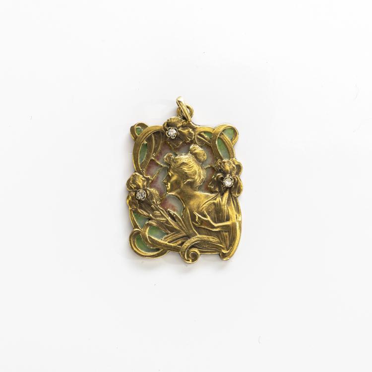 Hauptbild zu Objekt, 'Plique-&agrave;-jour' pendant, c. 1900, Deutschland, 172E 613