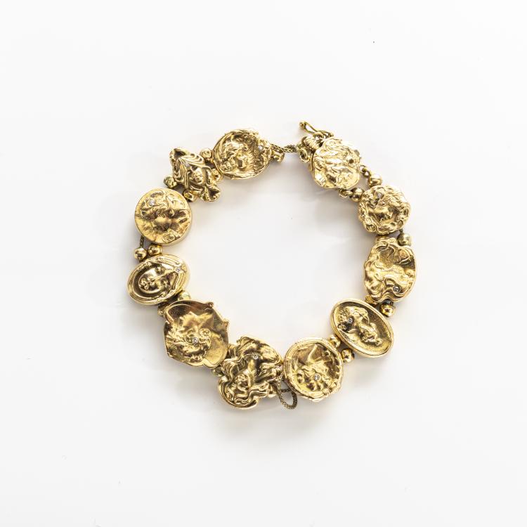 Hauptbild zu Objekt, Art Nouveau bracelet with girls' heads, c. 1900, Deutschland, 172E 612