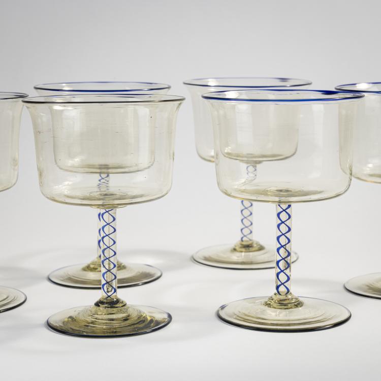 Bild 1 zu Objekt, Sechs Trinkgl&auml;ser, um 1925, Vittorio Zecchin, Cappellin, M.V.M., Murano (zugeschrieben/attr.), 173C 588