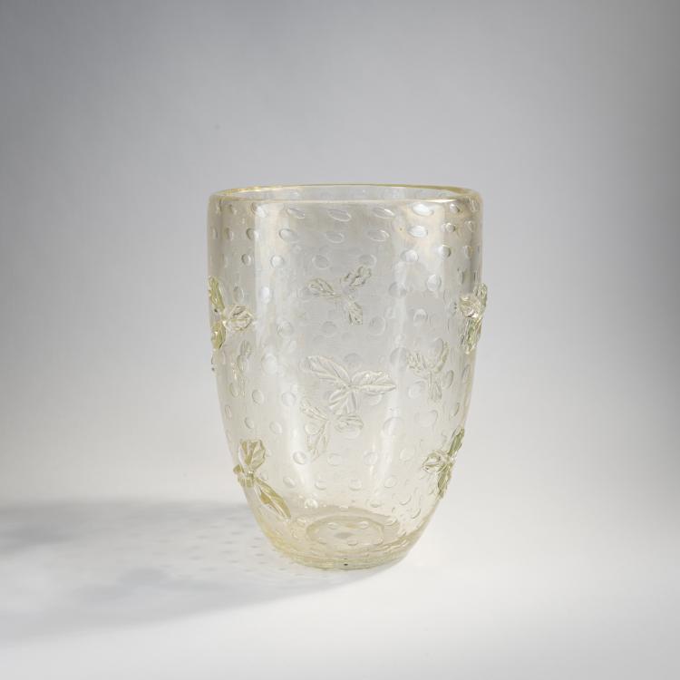 Bild 1 zu Objekt, Vase mit aufgesetzten Bl&auml;ttern, 1942, Flavio Poli, Seguso Vetri d'Arte, Murano, 173C 700