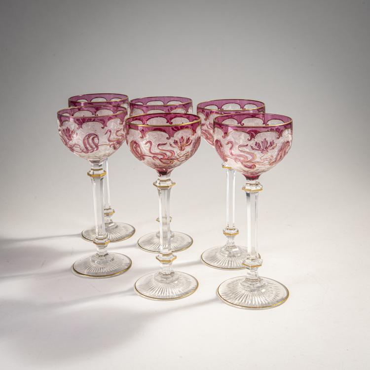 Bild 1 zu Objekt, Sechs Weingl&auml;ser, um 1900, Saint-Louis, Cristallerie de, M&uuml;nzthal, 174A 183