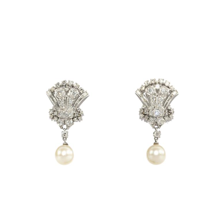 Hauptbild zu Objekt, Paar Ohrclips mit Perlen und Diamanten, 174C 849