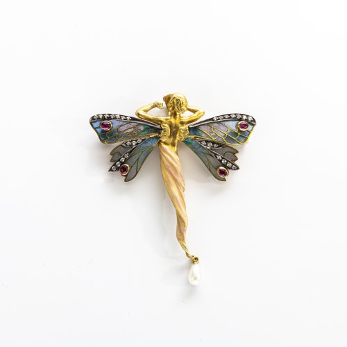 'Plique-à-jour'-pendant or brooch 'Femme papillon', 1910