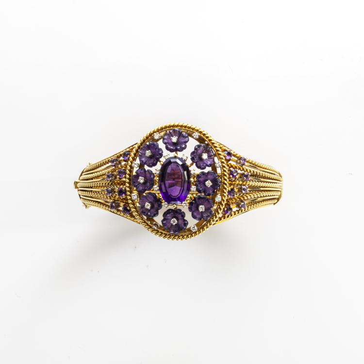Bild 1 zu Objekt, Opulent amethyst bangle with flower decoration, 174C 910