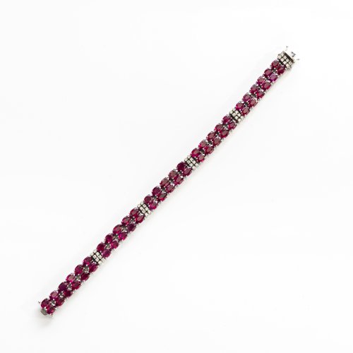 2-row cocktail bracelet with rubies and diamonds