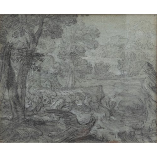 Tree-lined landscape with eagles, 18th century