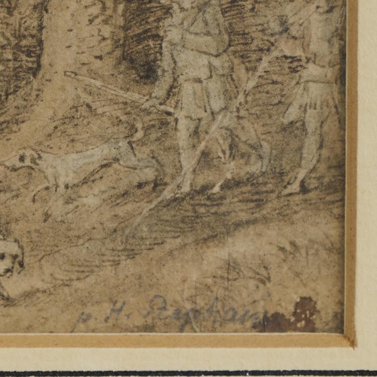 Bild 1 zu Objekt, Baumbestandener Staudamm mit Staffagefiguren, 16./17. Jh., 173D 784