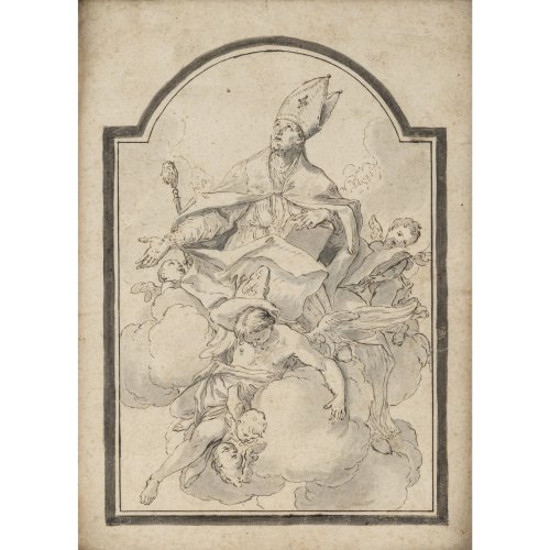 Zwei Zeichnungen: Bischof mit Putten in Wolken und Heiliger Josef, 18. Jh.