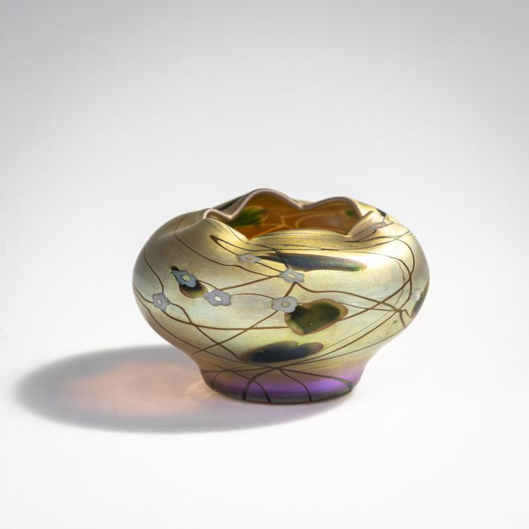 Hauptbild zu Objekt, Kleine 'Aurene'-Schale 'Millefiori', um 1910, Steuben Glass Works, Corning, 174A 253