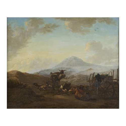 Resting cattle in a wide landscape, 17th century