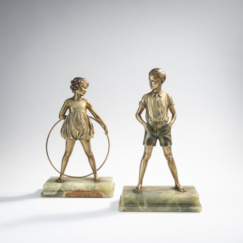Zwei Bronzefiguren 'Sonny Boy' und 'Hoop Girl', um 1930