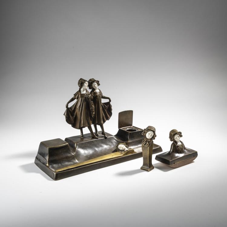 Hauptbild zu Objekt, Four-piece chryselephantine desk set, c. 1910, Peter Tereszczuk, Tereszczuk-Ullmann, Wien, 176C 591