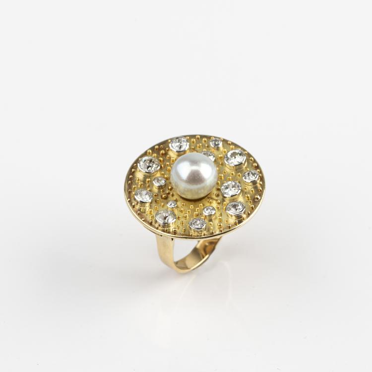 Hauptbild zu Objekt, Scheibenring mit Perle und Diamanten, Wandinger, Franz und Hermann, M&uuml;nchen, 176D 780