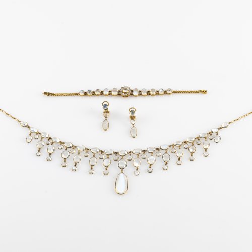 Elegante dreiteilige Edwardian Parüre mit Mondsteinen
