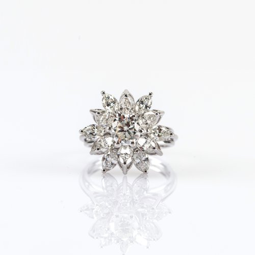 Historic floral cocktail ring with a brilliant and navette cut diamonds