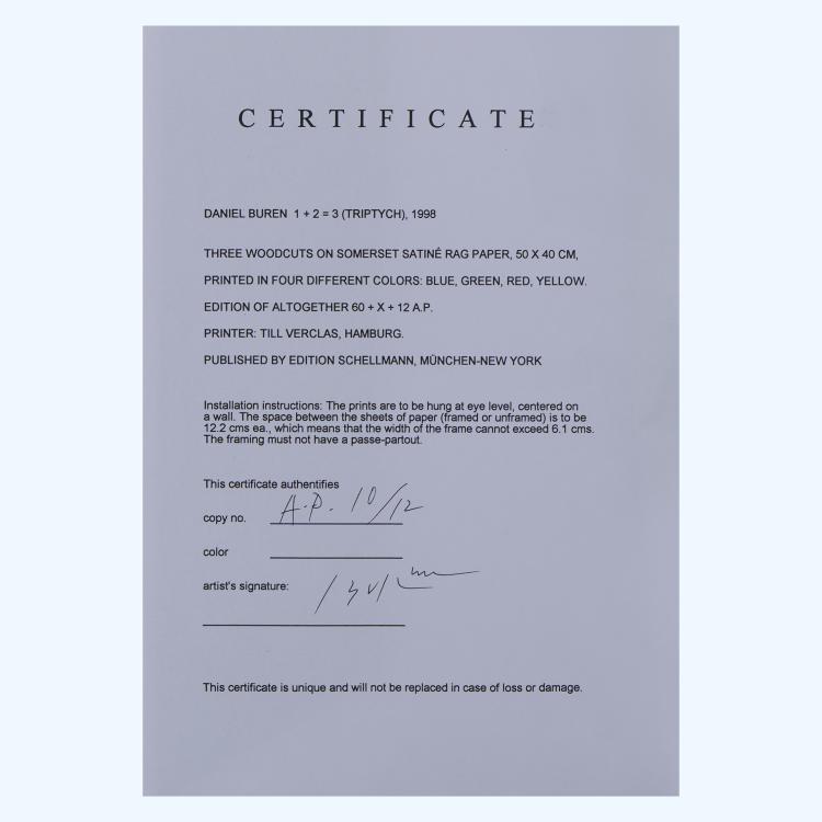 Bild 7 zu Objekt, '1 + 2 = 3 (Triptych)' from Sequences, 1998, Daniel Buren, 176A 2