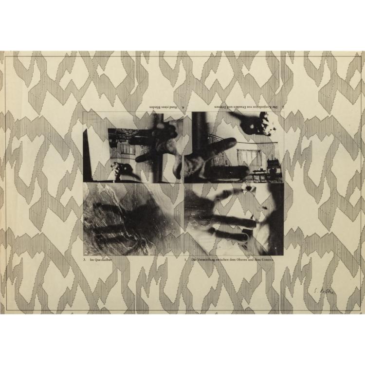 Bild 2 zu Objekt, 'Obelisk (Hieroglyphen)', 'H&auml;nde (Die Vermittlung zwischen dem Oberen und dem Unteren)' und 'H&auml;userfront (Wer hier nichts erkennen kann, muss selber pendeln)', 1973, Sigmar Polke, Griffelkunst-Vereinigung Hamburg e.V. (Publ.), 177C 757