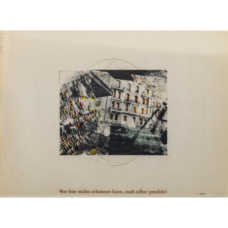 Bild 3 zu Objekt, 'Obelisk (Hieroglyphen)', 'H&auml;nde (Die Vermittlung zwischen dem Oberen und dem Unteren)' und 'H&auml;userfront (Wer hier nichts erkennen kann, muss selber pendeln)', 1973, Sigmar Polke, Griffelkunst-Vereinigung Hamburg e.V. (Publ.), 177C 757