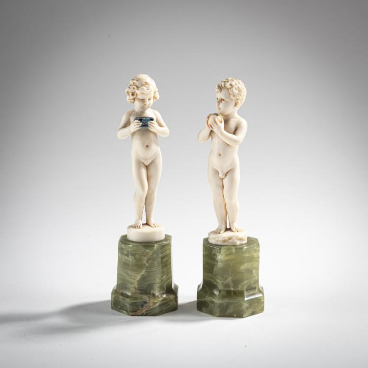 Hauptbild zu Objekt, 'M&auml;dchen mit Schatulle' und 'Knabe mit Apfel', vor 1914, Ferdinand Preiss, 176C 692