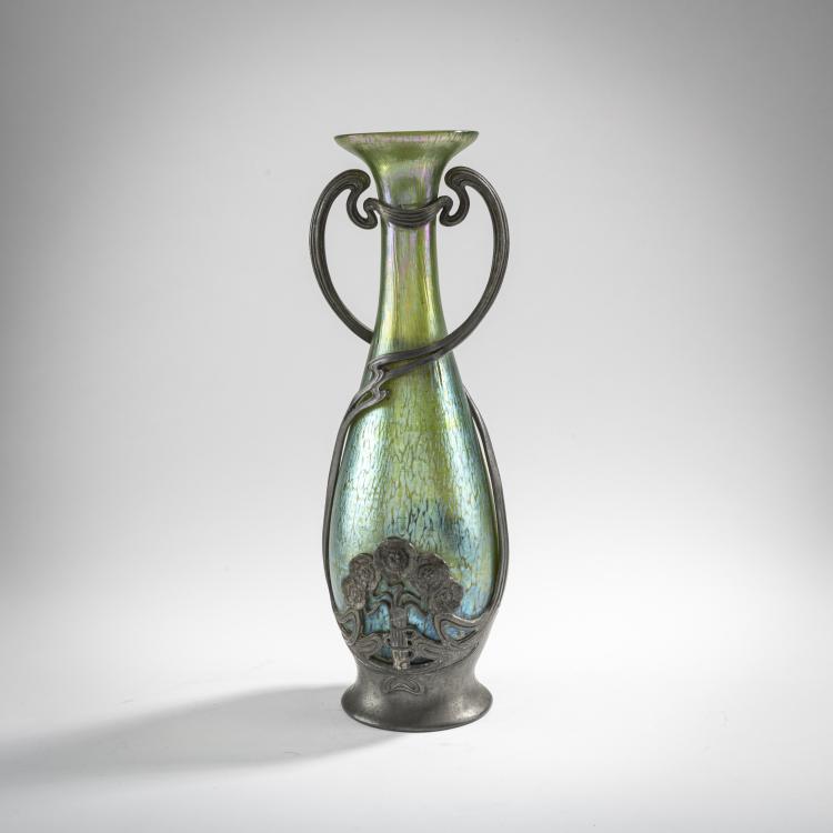 Hauptbild zu Objekt, 'creta Papillon' vase with handles, with pewter mounting by Juventa-Urania-Metallwarenfabrik, Maastricht, 1901, L&ouml;tz Wwe., Klosterm&uuml;hle, 176C 544