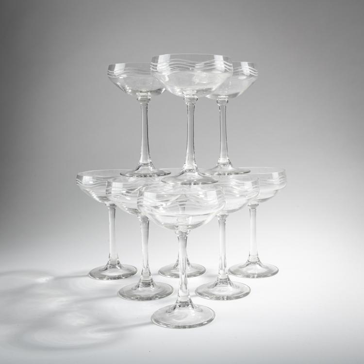Hauptbild zu Objekt, Neun Champagnerschalen, um 1904, Hans Christiansen, Theresienthaler Krystallglasfabrik, 176C 619