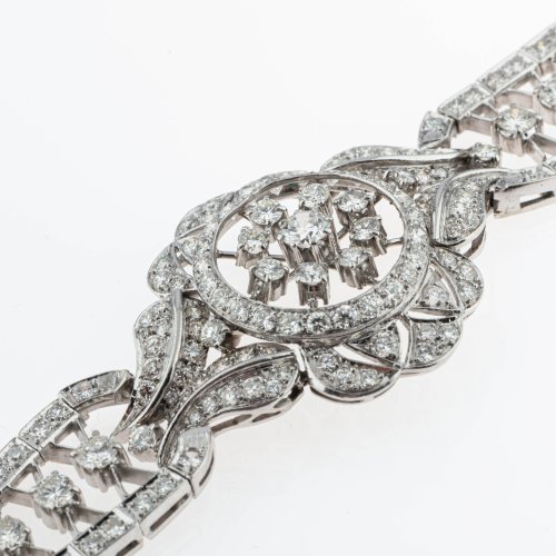 Imposantes Art Déco Platin-Armband mit Brillanten und Diamanten im Achtkantschliff