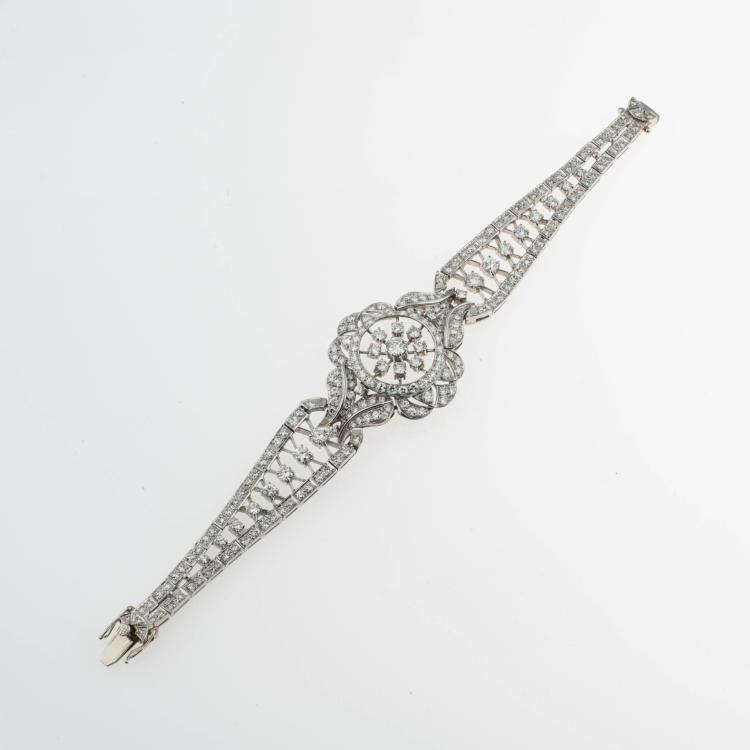 Bild 1 zu Objekt, Imposantes Art D&eacute;co Platin-Armband mit Brillanten und Diamanten im Achtkantschliff, 176D 799