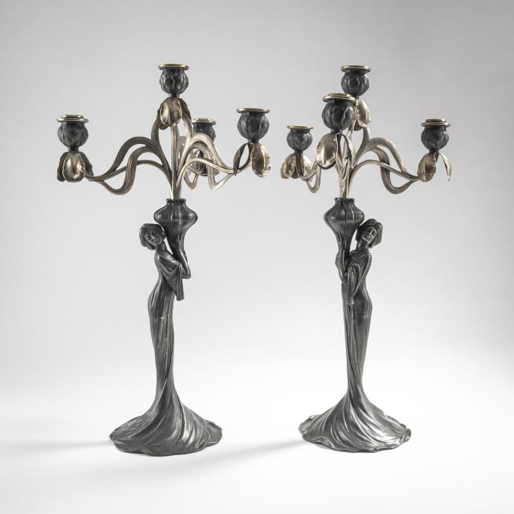 Hauptbild zu Objekt, Two candlesticks with female figures, c. 1900, WMF, Geislingen, 176C 710
