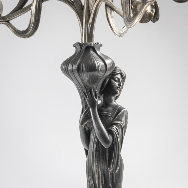 Bild 1 zu Objekt, Two candlesticks with female figures, c. 1900, WMF, Geislingen, 176C 710