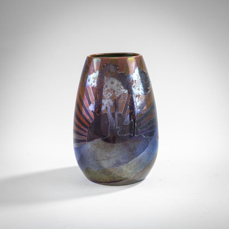 Hauptbild zu Objekt, Vase with Sunrise, c. 1898, Vilmos Zsolnay, Zsolnay, Pecs, 176C 566