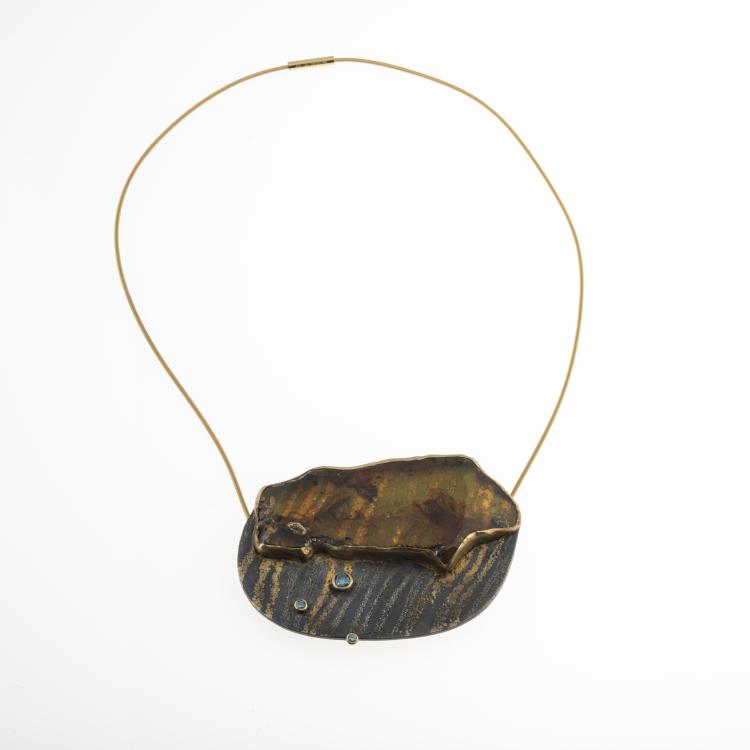 Hauptbild zu Objekt, Anh&auml;nger/Brosche mit Bernstein und Diamanten, 1999, Michael Zobel, Zobel, 176D 903