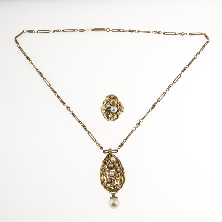 Hauptbild zu Objekt, Ring and pendant with foliage, 1930s, Wilm, Johann Michael, M&uuml;nchen, 176C 740