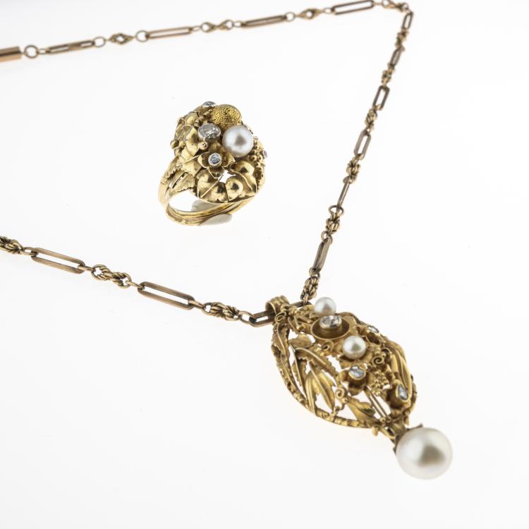 Bild 1 zu Objekt, Ring and pendant with foliage, 1930s, Wilm, Johann Michael, M&uuml;nchen, 176C 740