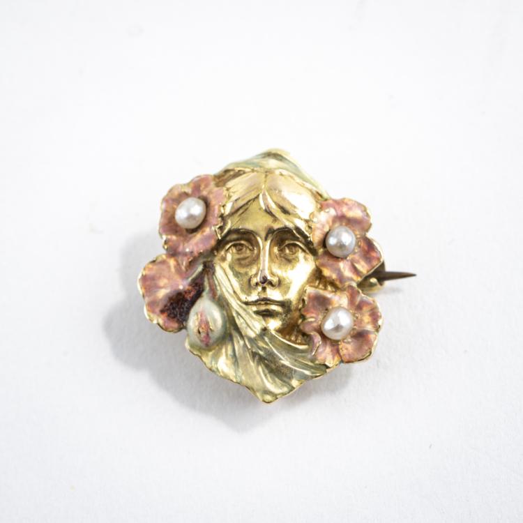 Hauptbild zu Objekt, Brosche/Anstecknadel 'M&auml;dchenkopf', um 1900, Gough, Carter, Co., Newark NJ, 176C 519