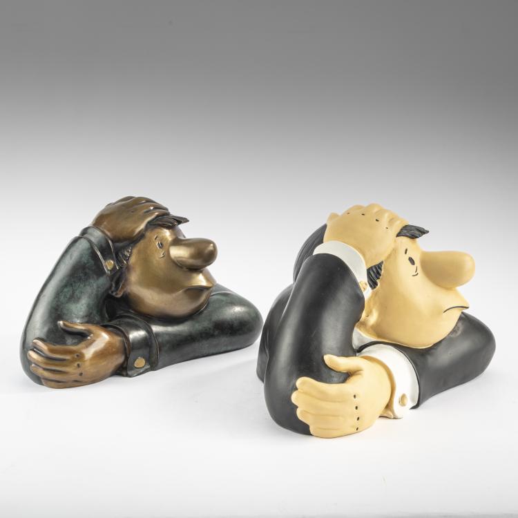 Bild 1 zu Objekt, 2 copies of the sculpture 'Der Denker', c. 2000,  Loriot (Vicco von B&uuml;low), Albrecht, Altrandsberg, 177C 699