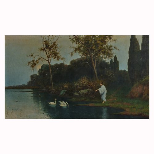 Female Figure with Two Swans by the Water, c. 1900