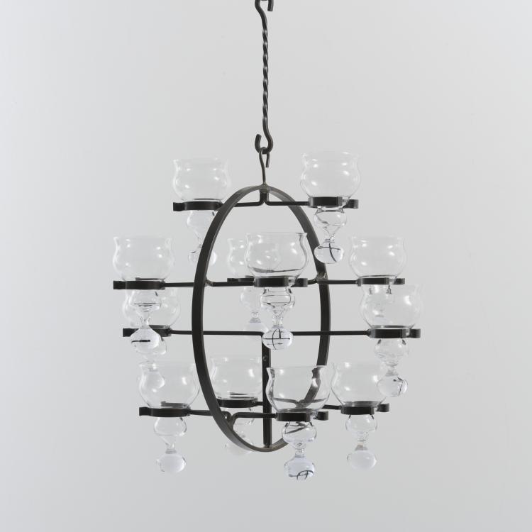 Hauptbild zu Objekt, Twelve-flame ceiling candlestick, 1970s, Erik H&ouml;glund (attributed), Str&ouml;mman & Co., G&ouml;teborg, Boda Nova Glassworks (zugeschrieben/attr.), 177A 111