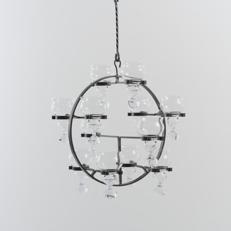Bild 1 zu Objekt, Twelve-flame ceiling candlestick, 1970s, Erik H&ouml;glund (attributed), Str&ouml;mman & Co., G&ouml;teborg, Boda Nova Glassworks (zugeschrieben/attr.), 177A 111
