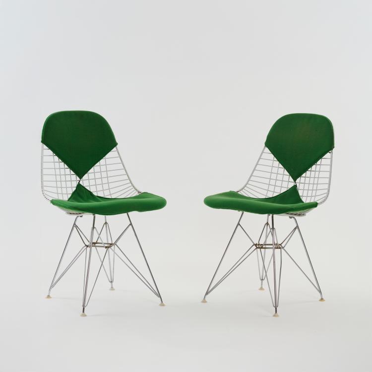 Bild 1 zu Objekt, 6 'Wire Chair - DKR-2' chairs, Eiffel Tower base 'Bikini' upholstery, c. 1951, Charles & Ray Eames, Vitra, Birsfelden; Miller, Herman, Zeeland, 178B 664