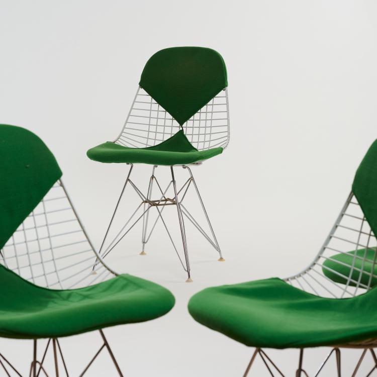 Bild 3 zu Objekt, 6 'Wire Chair - DKR-2' chairs, Eiffel Tower base 'Bikini' upholstery, c. 1951, Charles & Ray Eames, Vitra, Birsfelden; Miller, Herman, Zeeland, 178B 664