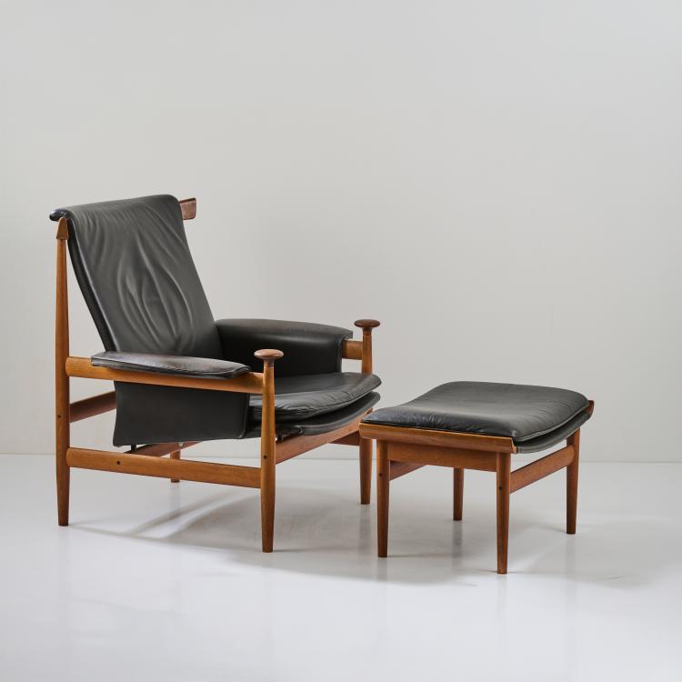 Hauptbild zu Objekt, Armlehnsessel 'Bwana' mit Ottoman, um 1958, Finn Juhl, France & S&oslash;n, Kopenhagen / Copenhagen, 177A 208