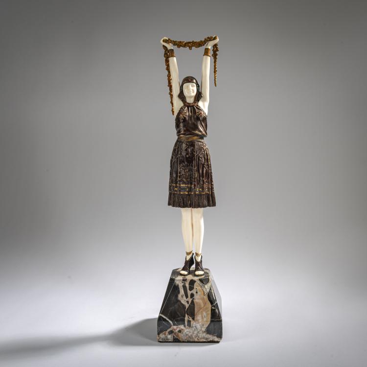 Hauptbild zu Objekt, Chryselephantinfigur 'First Flowers', um 1928, Dem&egrave;tre H. Chiparus, 178A 226