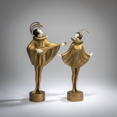 Zwei Chryselephantinfiguren 'Lautenspieler und Tänzerin als Käfer', um 1925
