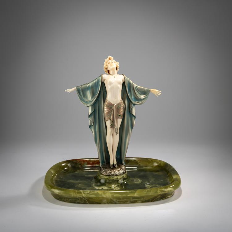 Hauptbild zu Objekt, Schale mit Chryselephantinfigur 'Fr&uuml;hlingserwachen', um 1930, Ferdinand Preiss, 178A 269