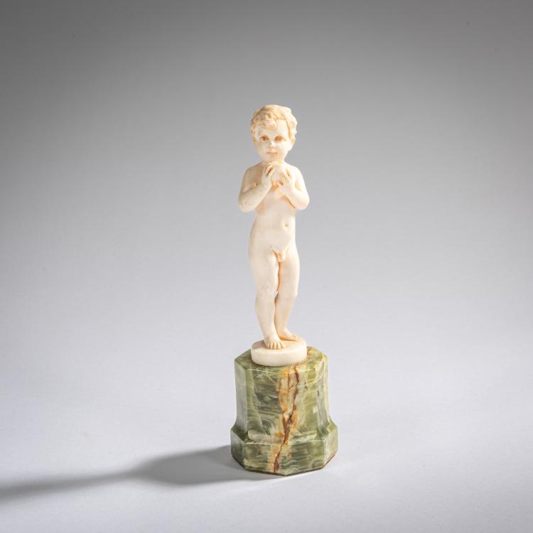 Hauptbild zu Objekt, Elfenbeinfigur 'Knabe mit Apfel', vor 1914, Ferdinand Preiss, 178A 255