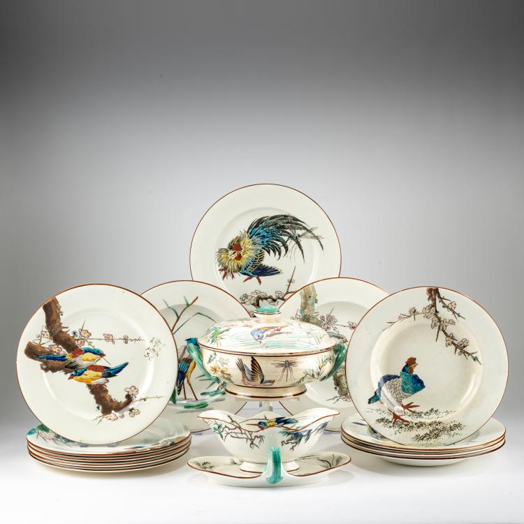 Bild 1 zu Objekt, 14 service pieces 'Aux grands Oiseaux', c. 1880, Eugene Millet, Viellard, Jules, Bordeaux, 178A 364