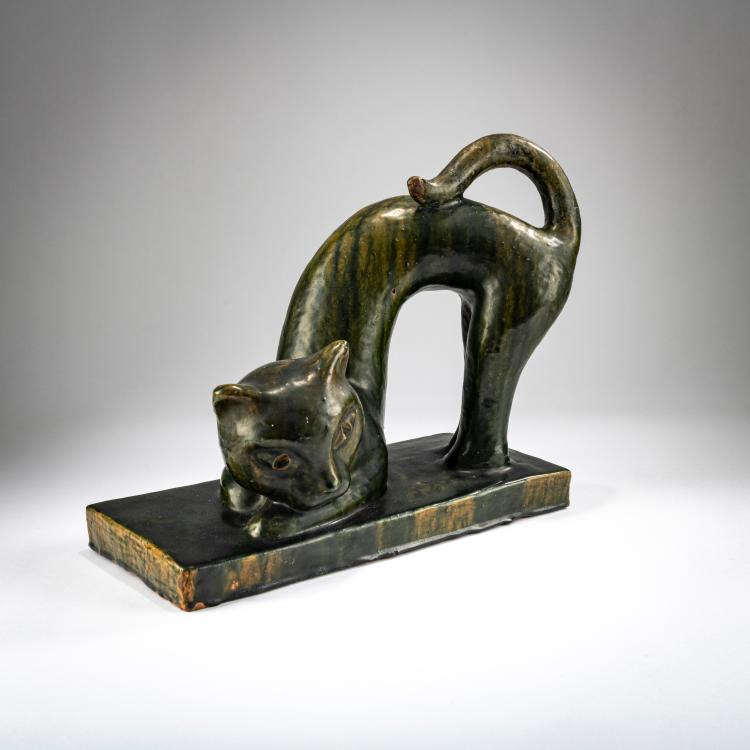Hauptbild zu Objekt, Majolikafigur 'Katze', 1920er Jahre, Wiener Kunstgewerbeschule, 178A 390