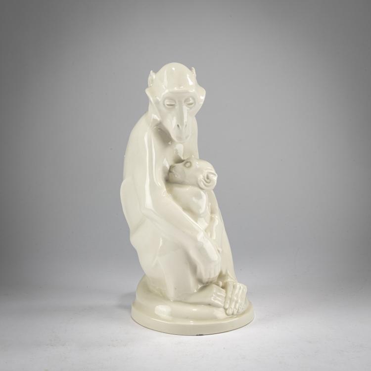 Hauptbild zu Objekt, 'Affenmutter mit Jungem', 1919/20, Anton Puchegger, Schwarzburger Werkst&auml;tten f&uuml;r Porzellankunst, Unterweissbach, 178A 307