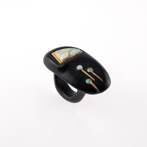 Ebony ring with opals, c. 2000
