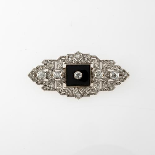 Art Déco Brosche mit Diamanten und Onyx